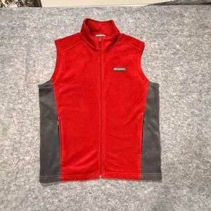 Columbia XM1024 Full Zip Fleece Vest Mens M Red Gray Gorpcore Outdoor Hiking